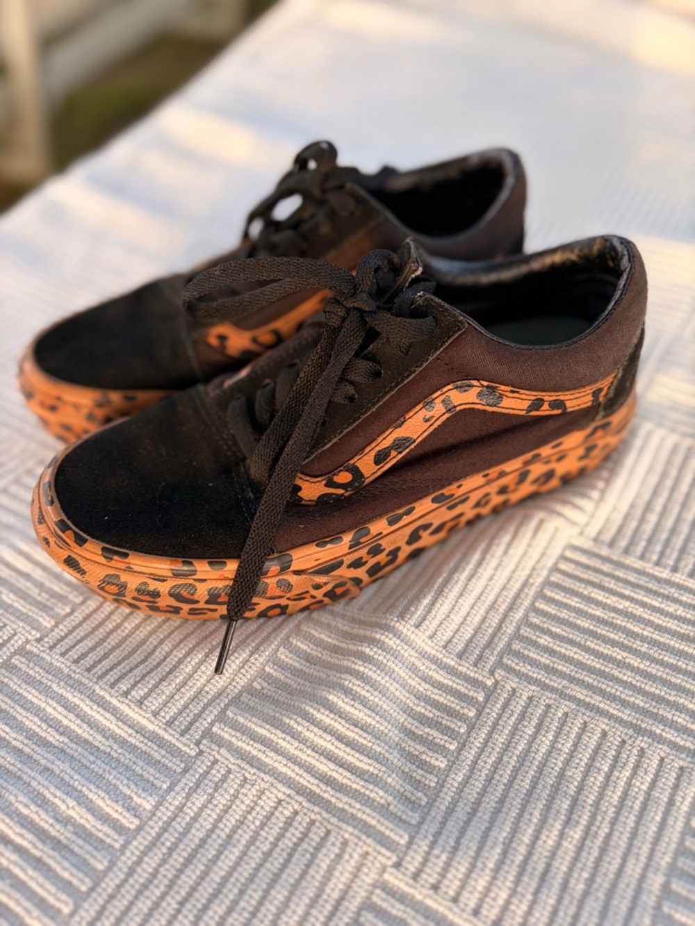 Vans Black and Orange Leopard Print Old Skool Sneakers
